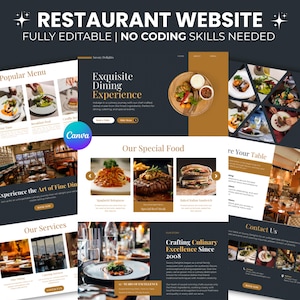 Plantilla de Canva para sitio web de restaurante, página de ventas de Canva para blogger gastronómico, página de destino de restaurante, sitio web de chef, sitio web de Canva para negocios de catering, cafetería