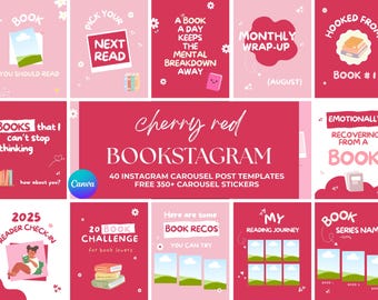 Bookstagram Carousel Templates: Pink Booktok Instagram Posts (Canva Editable, Digital Download