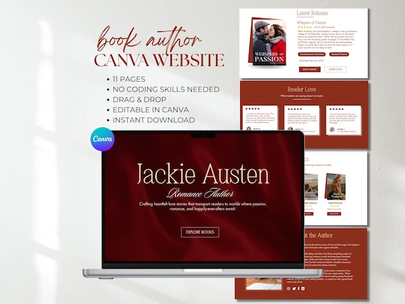 Book Author Website Canva Template Romance Author Canva Sales Page Writer Book Promotion One Page Website Book Marketing Author Branding