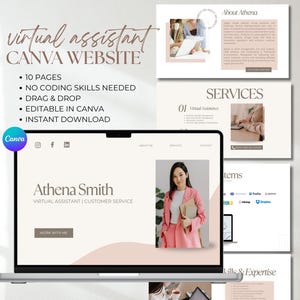 Virtual Assistant Portfolio Template VA Portfolio Website Canva Website Template Virtual Assistant Sales Page DFY One Page Website Pastel