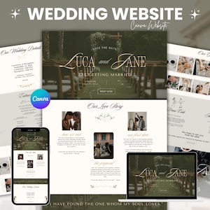 Wedding Website Canva Templates Online Wedding Invitation Canva Web Digital Invitation Modern Wedding RSVP Landing Page Announcement DIY