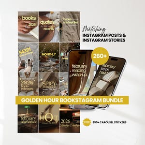 Bookstagram Canva-mallar: Golden Hour, Cozy Reader Instagram (520+ inlägg och berättelser) (digital nedladdning)