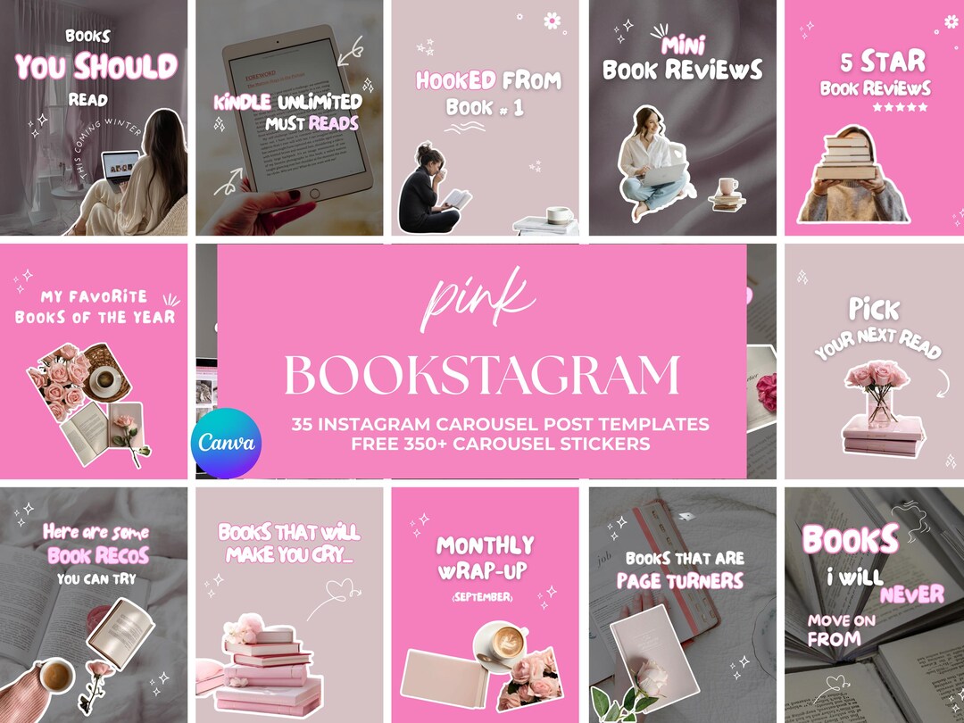 Pink Bookstagram Carousel Template Bookish Social Media Book Lover ...