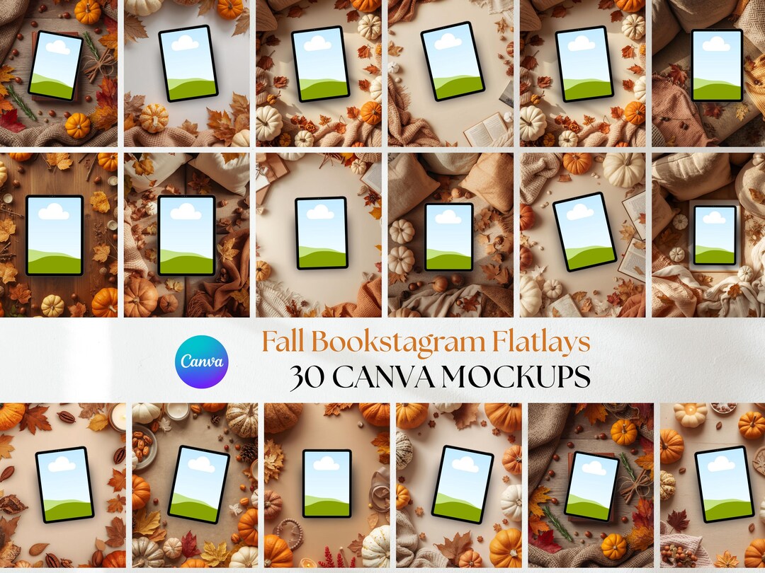 30 Autumn Fall Bookstagram Flatlay Mockup Book Cover Ebook Mockup Canva ...