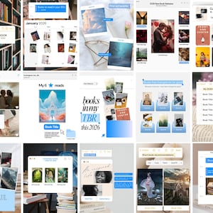 Plantilla de carrusel de Bookstagram con estilo de aplicación de moda, interfaz de usuario de tecnología móvil, paquete de publicaciones de Instagram, lectores, Canva, lista de reseñas de libros editables, TBR