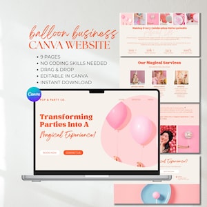 Balloon Business Website Template: Editable Canva Landing Page (Digital Download)
