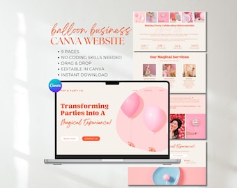 Balloon Business Website Template: Editable Canva Landing Page (Digital Download)