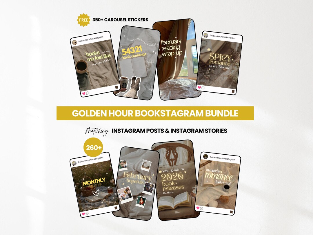 Golden Hour Bookstagram Canva Template Bundle Cozy Book Review Wrap up ...