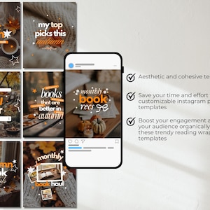 Autumn Bookstagram Canva Template Fall Reading Instagram Carousel Book Haul TBR Book Recs Template Cozy Aesthetic Book Blogger image 3