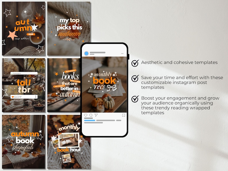 Autumn Bookstagram Canva Template Fall Reading Instagram Carousel Book Haul TBR Book Recs Template Cozy Aesthetic Book Blogger image 3
