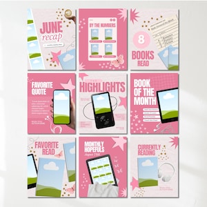 Pink Bookstagram Monthly Recap Canva Carousel Template (Digital Download)