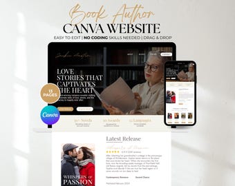Romance Book Author Website Template: Canva One-Page Design (Digital Download)