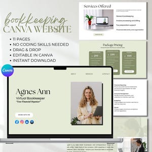 Plantilla de contabilidad Plantilla de portafolio de asistente virtual Página de destino de contable Sitio web de Canva para contables Página de ventas de asistente virtual DIY
