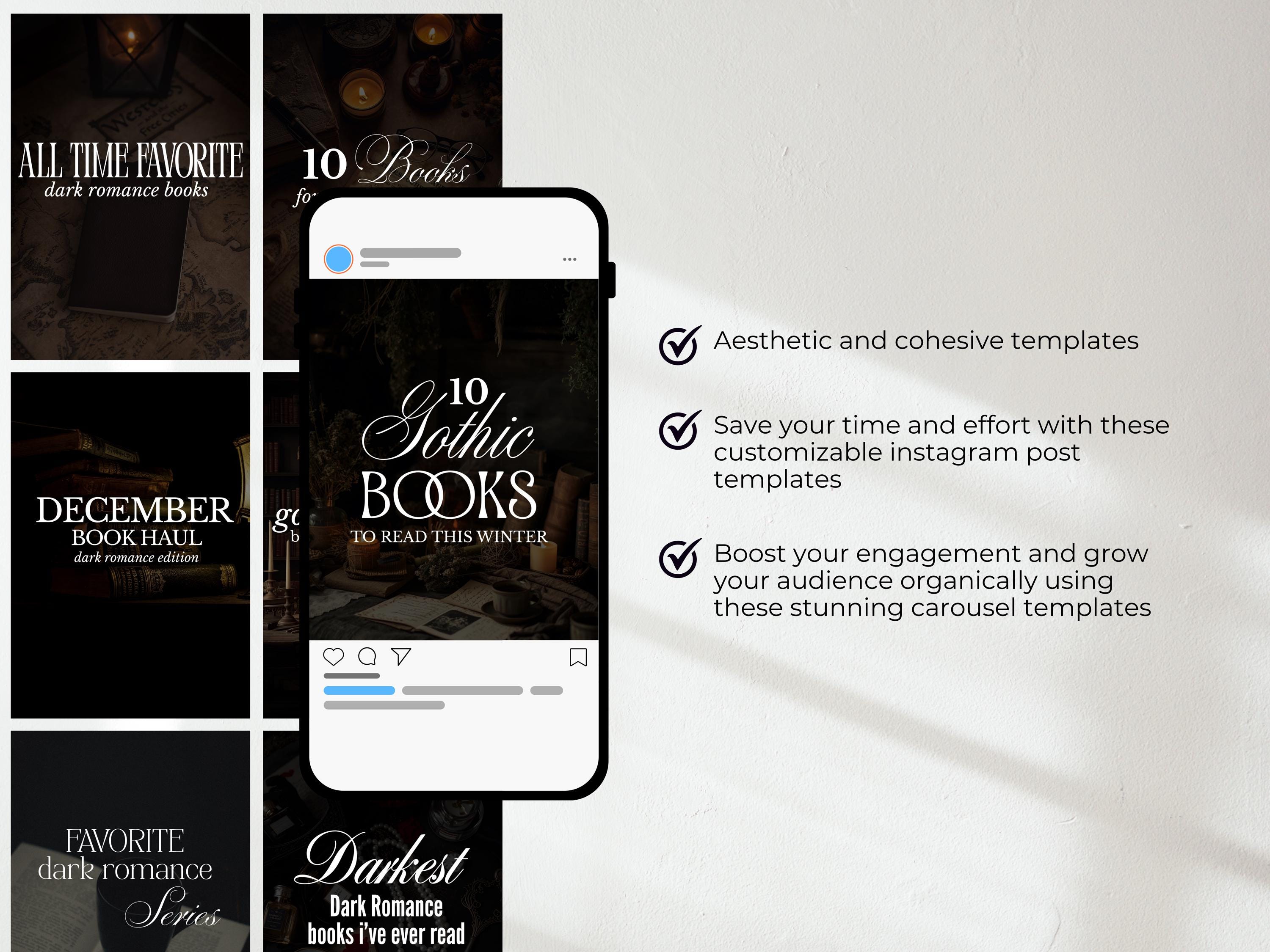 Dark Bookstagram Carousel Template Bookish Canva Template Dark Romance