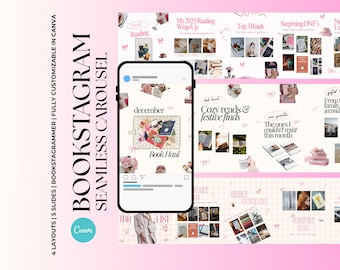 Pink Coquette Bookstagram Seamless Carousel Template Canva Carousel Booktok Instagram Post Bookstagram Canva Bookish Carousel Book Lover IG