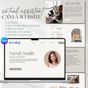 No Experience Virtual Assistant Portfolio Template Beginner Virtual Assistant Website Editable Canva Website Template Virtual Assistant Site