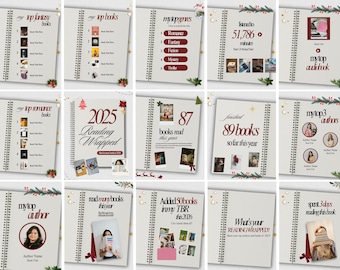 Plantilla de carrusel de libros de Instagram con envoltorio de lectura de moda, paquete de publicaciones de Instagram con resumen de lectura estético, plantilla de estadísticas de resumen de libros editables de Canva