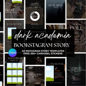 Dark Academia Bookstagram Story Template Bookish Instagram Book Lover Social Media Author Marketing Dark Romance Bookstagram Canva Booktok