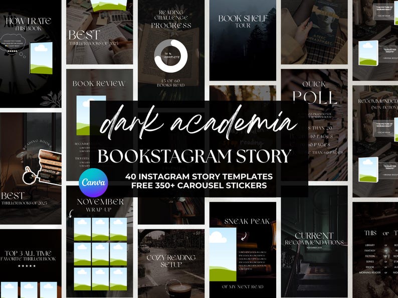 Dark Academia Bookstagram Story Template Bookish Instagram Book Lover Social Media Author Marketing Dark Romance Bookstagram Canva Booktok