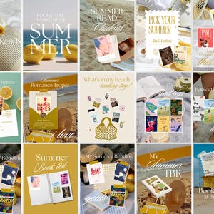 Op de afbeelding: Een collage van afbeeldingen met boeken, citroenen en strandaccessoires. Tekst omvat "Summer Read Checklist", "Pick Your Summer" en "Books to Read at the Beach". De afbeeldingen creëren een zomerleesthema.