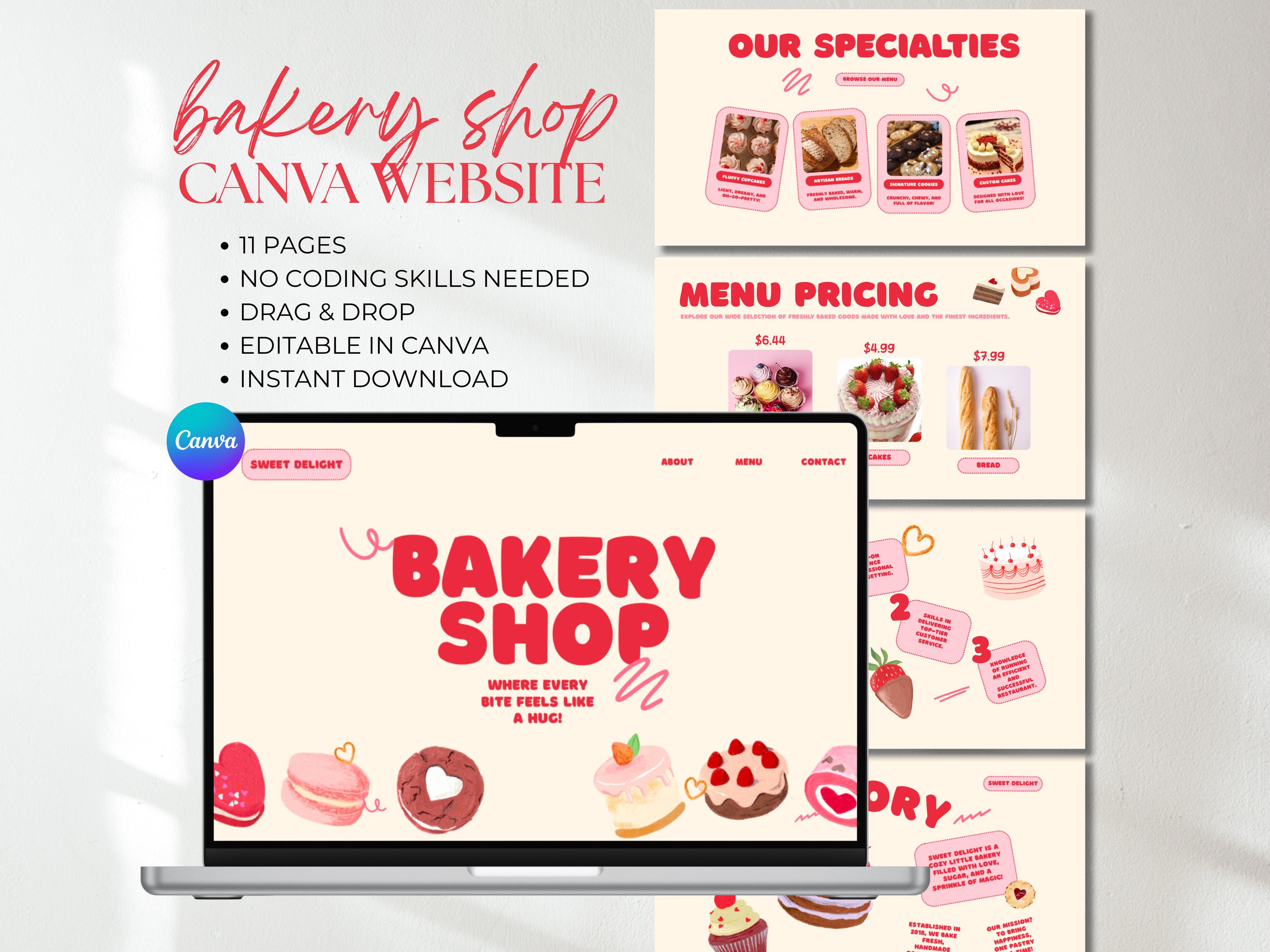 Bakery Website Template Canva Cake Website Home Bakery Website Pastry Shop Website Dessert Shop Canva Website Template Cake Shop Sales Page