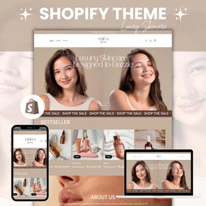 Shopify Theme Skincare Website Template White & Beige Design Editable Canva Template Aesthetic Shopify Theme Clean Luxury Shopify Theme