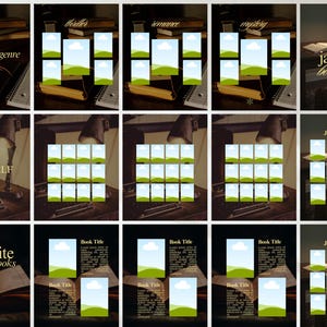 May include: A collage of images promoting books and reading. The top row features text that reads "Top 5 Series in a genre", "Thriller", "Romance", "Mystery", and "January book releases". Other images include "Bookshelf Tour" and "Favorite Classic Books".