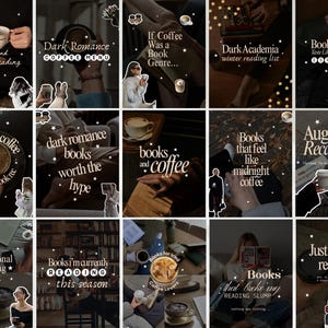 ダークロマンス系書籍インスタグラムカルーセルテンプレート：ムーディーなコーヒー＆ブックスInstagram投稿（Canvaダウンロード）