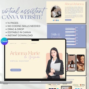 Pastel Virtual Assistant Website Template Canva One Page Website Social Media Manager Done For You Custom Portfolio SMM Portfolio Template