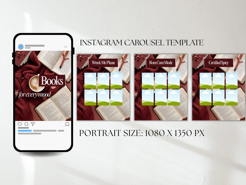 Trendy Aesthetic Romance Bookstagram Carousel Template Book Review