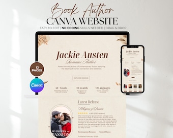 Romance Author Website Template: Canva Book Promotion Landing Page (Digital Download)