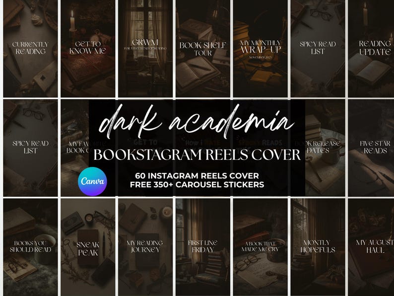 Dark Academia Bookstagram Reel Cover Template Bookish Reel Cover Book Lover Canva Author Marketing Bookish Engagement Social Media Reels IG