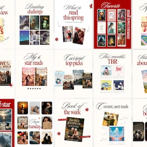 Bookstagram Canva Template Romance Carousel Post Kit Trendy Red White BookTok Templates Editable Reading Tracker Book Review Kit