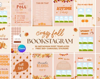 Cozy Fall Bookstagram Template Booktok Instagram Single Post Canva Autumn Bookstagram Canva Template Book Content Creator Book Influencer