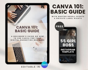 Corso Guida base Canva 101 con diritti di rivendita Master (MRR) e diritti di marchio privato (PLR) Un corso Canva fatto per te Prodotto digitale