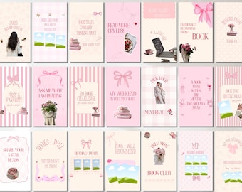 Coquette Bookstagram ストーリーテンプレート: ピンクの書評、著者のソーシャルメディア (Canva 編集可能、デジタルダウンロード)