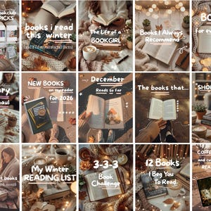 Gezellige Bookstagram Esthetische inhoud leesgrage Instagram-carrouselsjabloon Booktok sociale media vakantieboekrecensie Canva-sjabloon Winter TBR