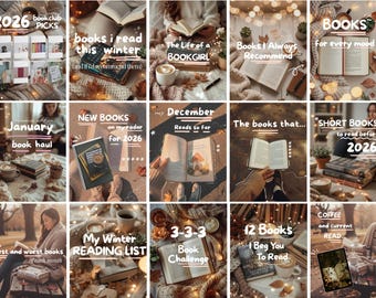 Cozy Bookstagram Aesthetic Content Bookish Instagram Carousel Template Booktok Social Media Holiday Book Review Canva Template Winter TBR