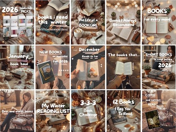 Cozy Bookstagram Aesthetic Content Bookish Instagram Carousel Template Booktok Social Media Holiday Book Review Canva Template Winter TBR