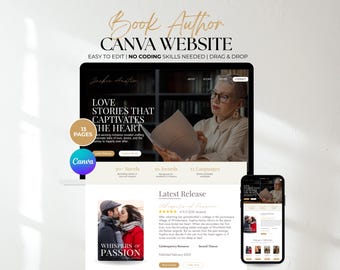 Modello per sito web di autori di romanzi rosa: design a pagina singola con Canva (download digitale)