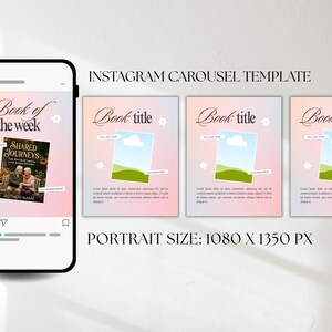Kit de posts românticos em carrossel para Bookstagram em tons pastel, modelos modernos para BookTok, rastreador de leitura editável e kit de resenhas de livros. imagem 2