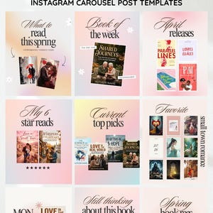 Pink Bookstagram Canva Templates Romance Carousel Post Kit Trendy Pink Gradient BookTok Templates Editable Reading Tracker & Review Kit