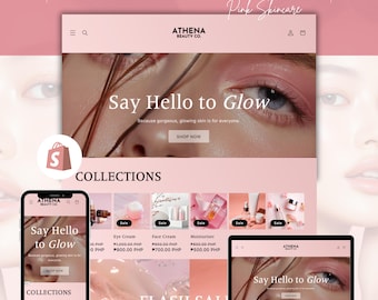 Pink Cosmetics Shopify Theme: Luxury Skincare Website Design (Digital Download, Canva Banners Included)