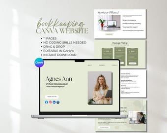 Buchhaltungsvorlage Virtueller Assistent Portfolio-Vorlage Buchhalter Landing Page Buchhalter Canva Website DIY Virtueller Assistent Verkaufsseite