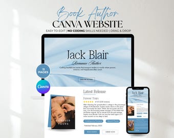 Romance auteurwebsite canva-sjabloon: bestemmingspagina voor boekmarketing (digitale download DFY)