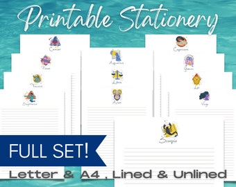 Zodiac Stationery Set, Printable Stationery Paper, Zodiac Symbol Letterhead, Printable Zodiac Journal Paper, Astrology Sign Stationary Set