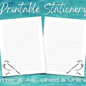 Minimalist Raven Stationery Set, Printable Stationery Paper, Digital Letter Writing, Printable Journal Paper, Printable Raven Stationary Set