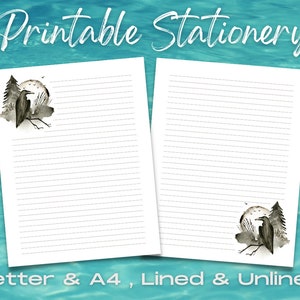 Raven Moon Stationery Set, Printable Stationery Paper, Digital Letter Writing, Printable Journal Paper, Printable Raven Stationary Set