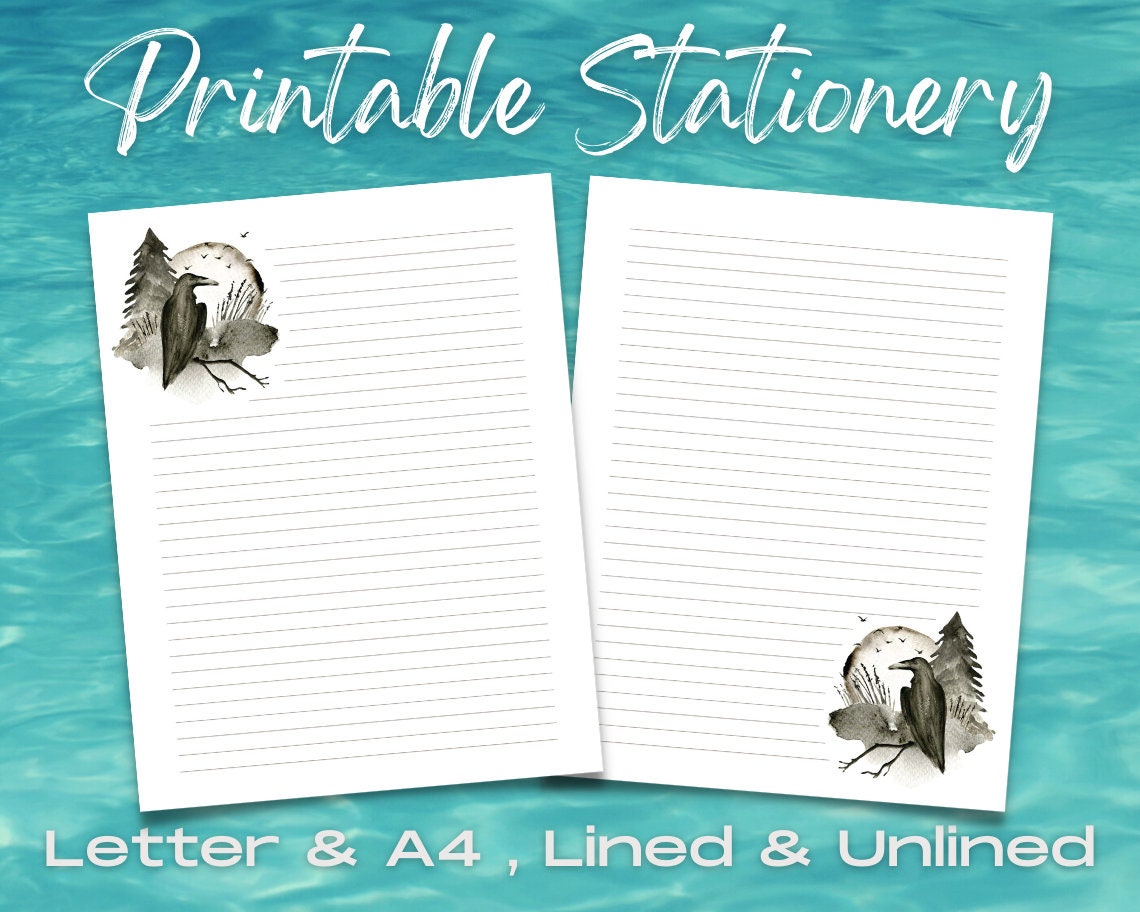 Raven Moon Stationery Set, Printable Stationery Paper, Digital Letter ...
