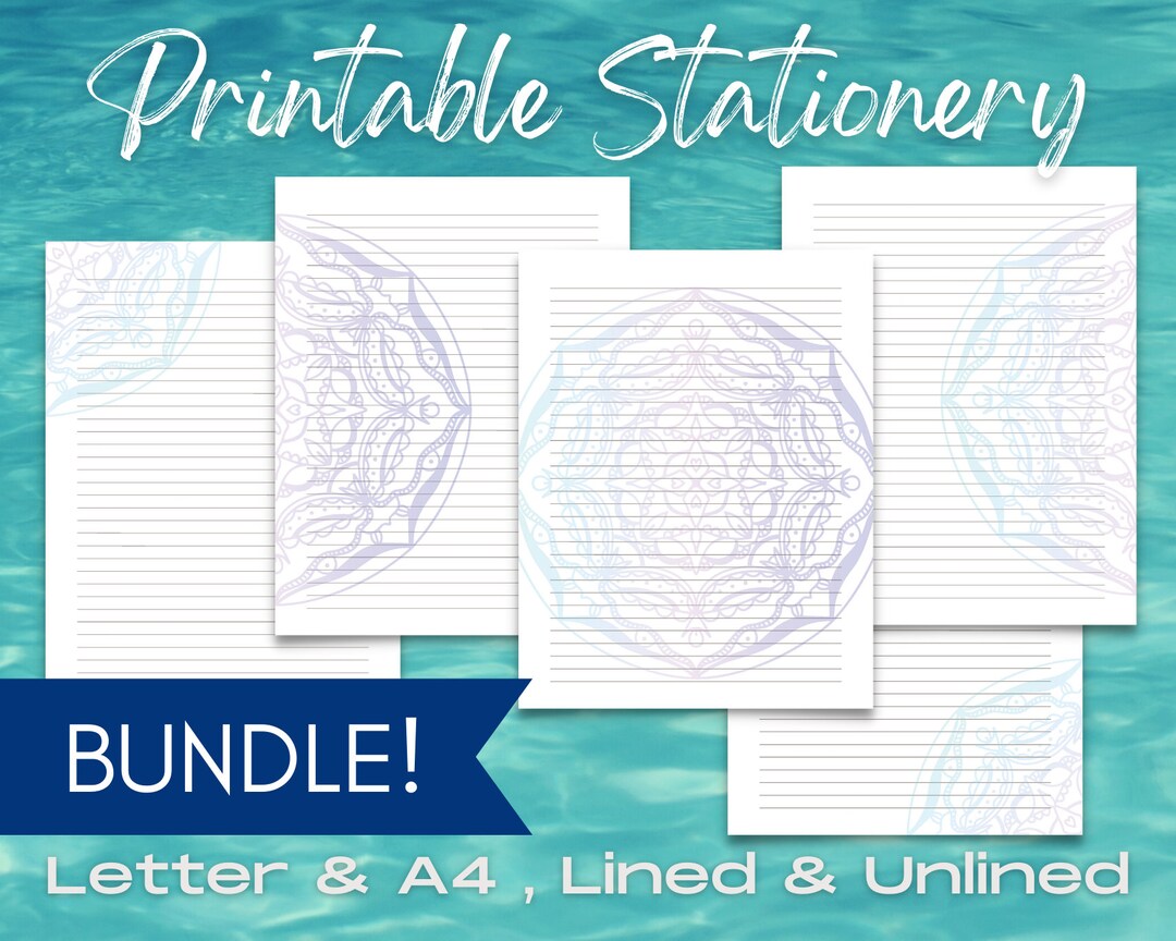 Blue Mandala Printable Stationery Set, Printable Stationery Paper